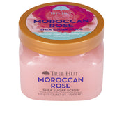 Jar of Tree Hut Moroccan Rose Shea Sugar Scrub on a white background