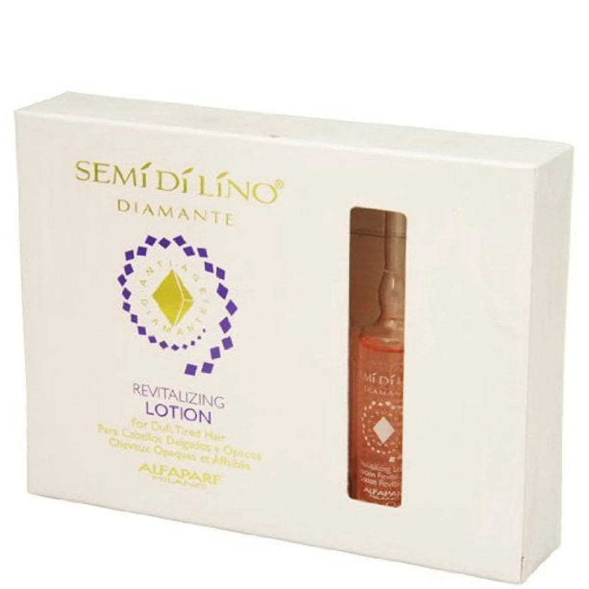 Semi Di Lino Diamante revitalizing lotion packaging on a white background