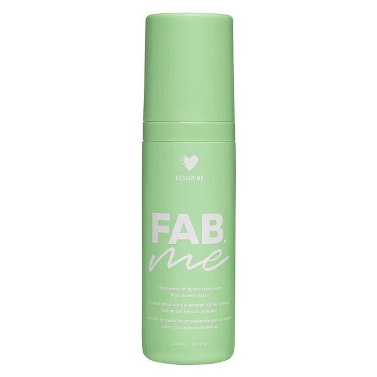 Green bottle labeled 'FAB me' on a white background