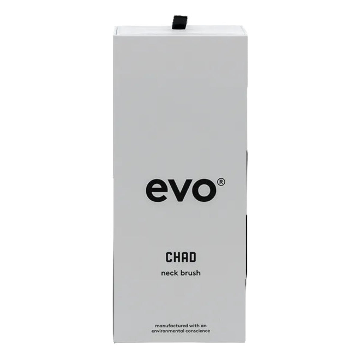 White packaging box for evo CHAD neck brush on a white background