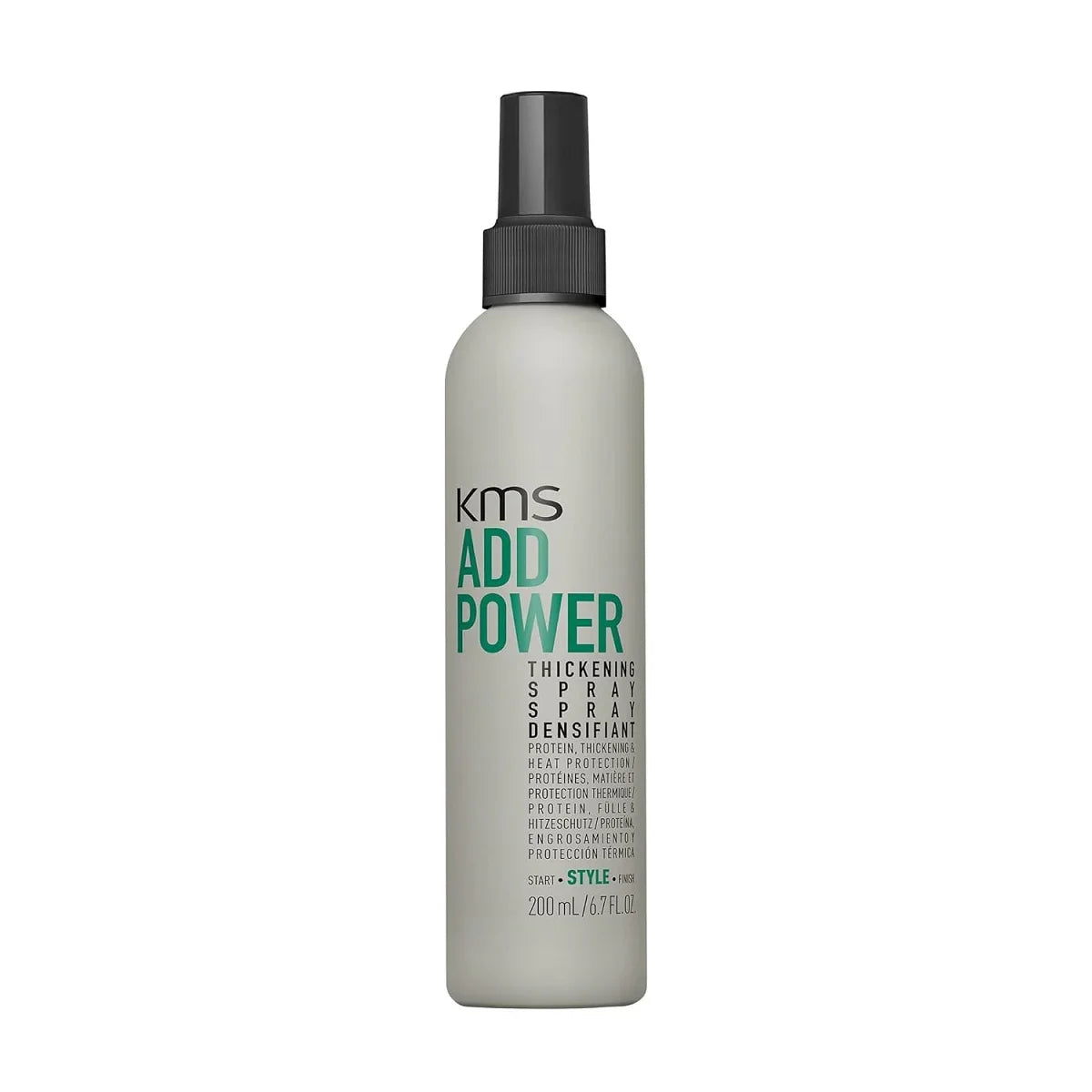 KMS Add Power thickening spray bottle on a white background