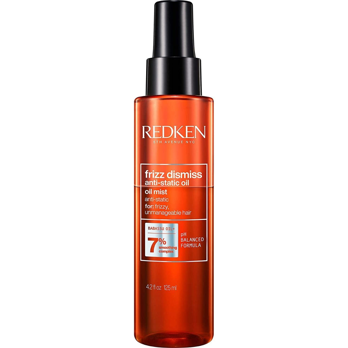Redken frizz dismiss anti-static oil bottle on a white background