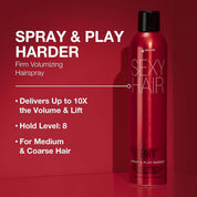 Sexy Hair Spray & Play Harder Firm Volumizing Hairspray for Long Lasting Hold & Volume