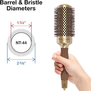 Hairbrush with measurements and 'NanoThermic' branding on a white background
