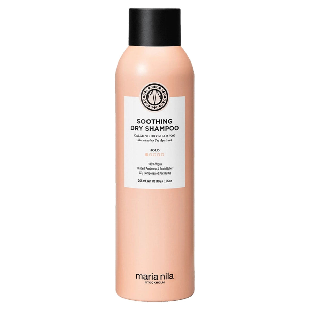 Pink bottle of Maria Nila soothing dry shampoo on a white background
