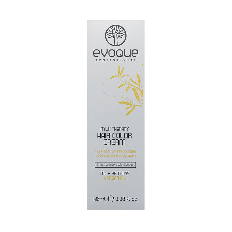 Evoque Professional Milk Therapy Hair Color Cream box for dark brown hair on a white background