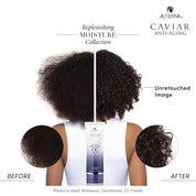 Before and after comparison of hair care product use Alterna Caviar Anti-Aging Replenishing Moisture CC Cream