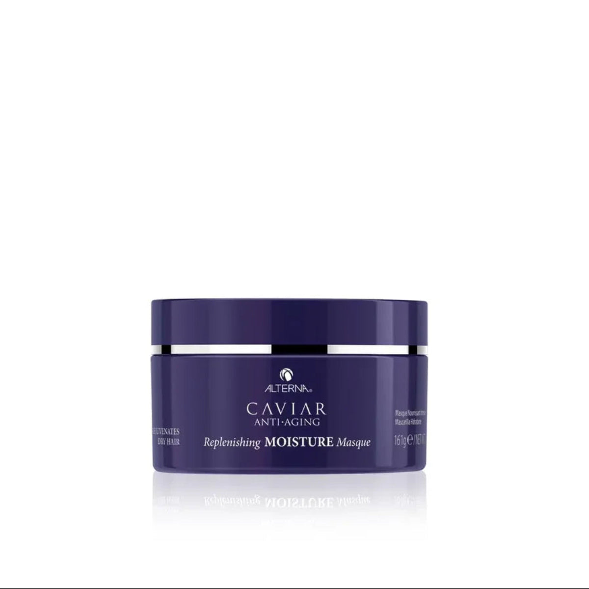 Purple jar of Caviar anti-aging replenishing moisture masque on a white background