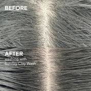 Comparison of hair before and after washing with Sunday Clay Wash.
