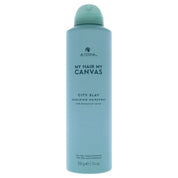 Blue hairspray bottle with 'Alterna' branding on a white background