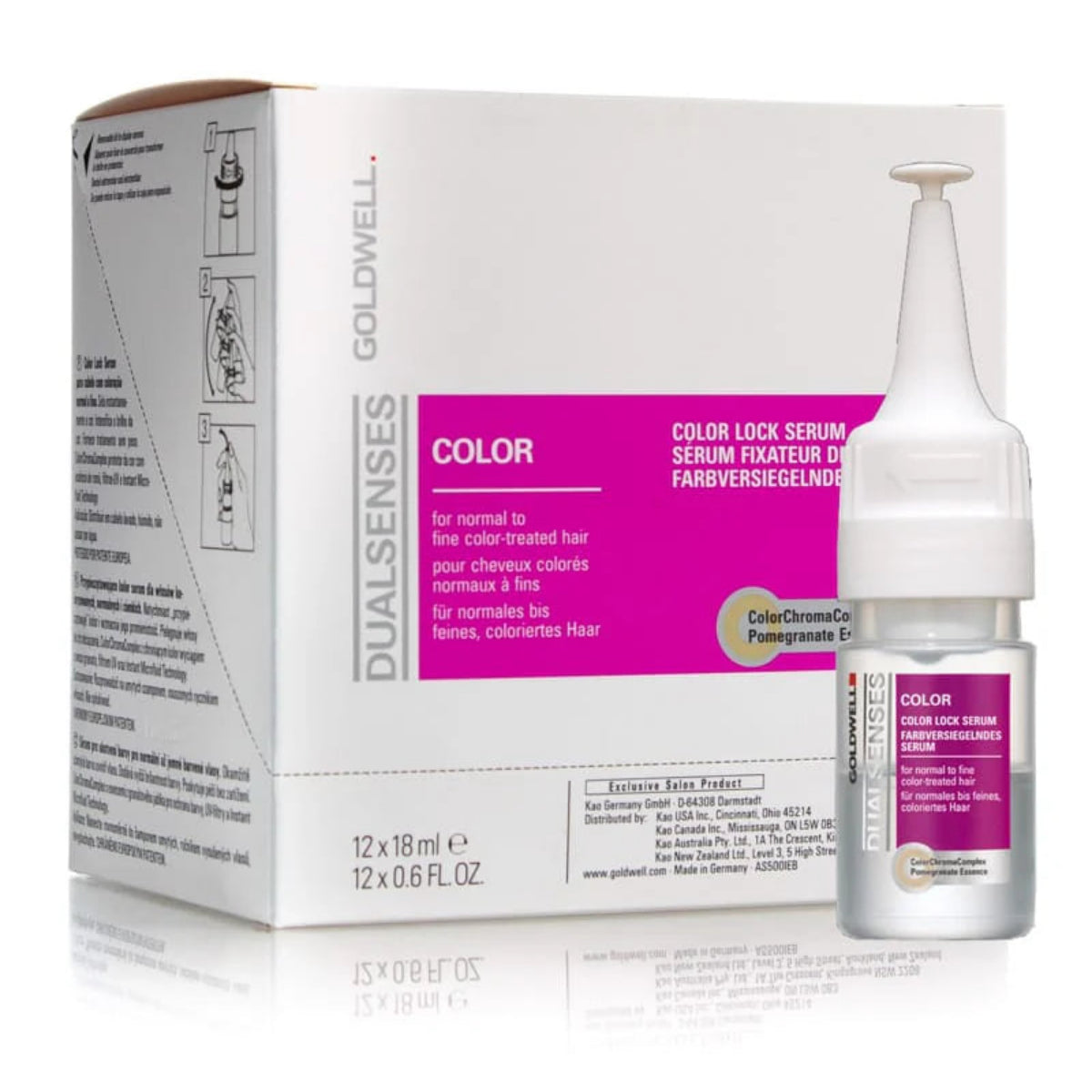 Bottle and box of Goldwell Dualsenses Color Lock Serum on a white background