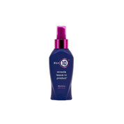 Blue bottle of 'it's a 10' miracle leave-in product with pink spray nozzle on a white background