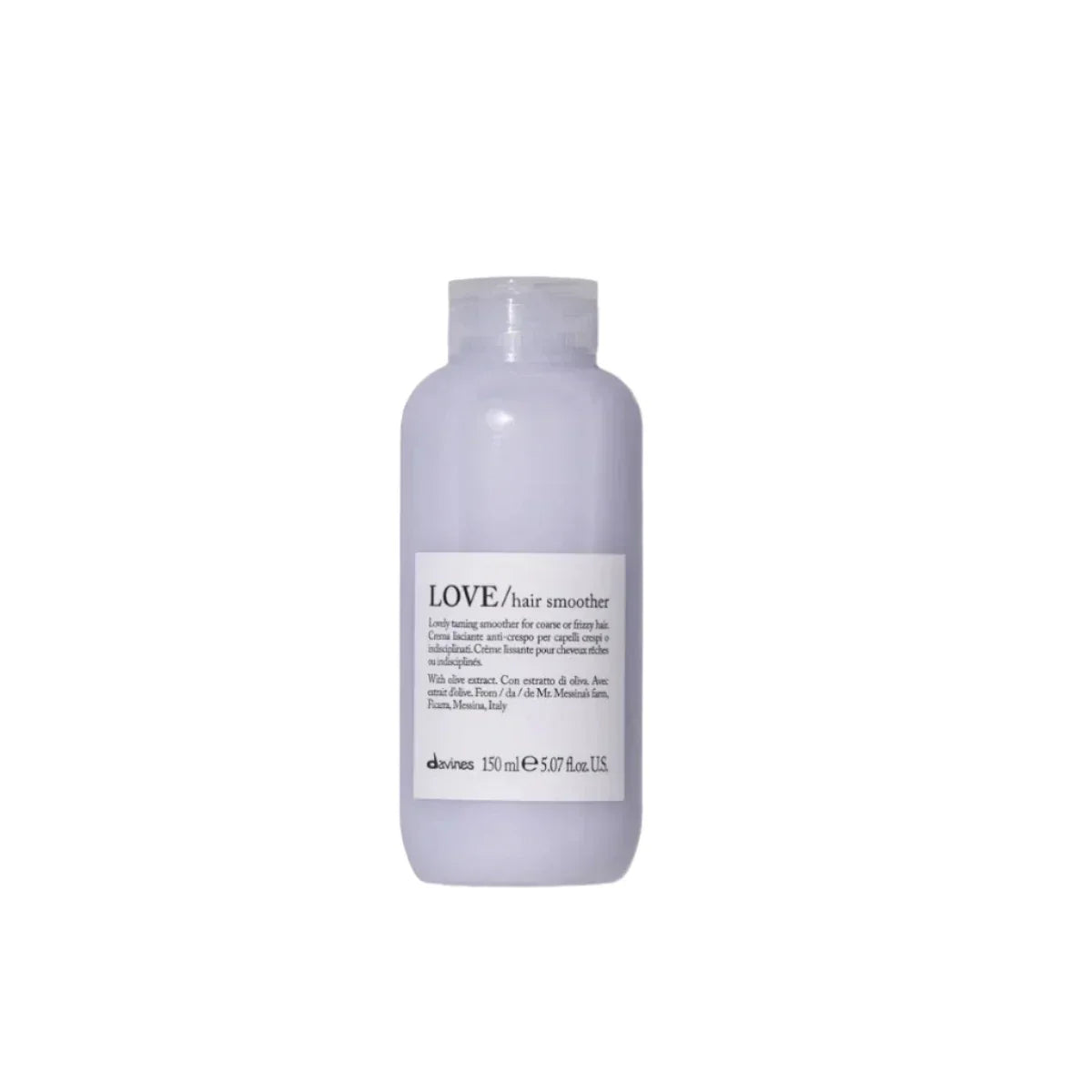 Bottle of Davines LOVE hair smoother on a white background