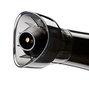 Close-up of a wine bottle stopper with a clear plastic cover on a white background
