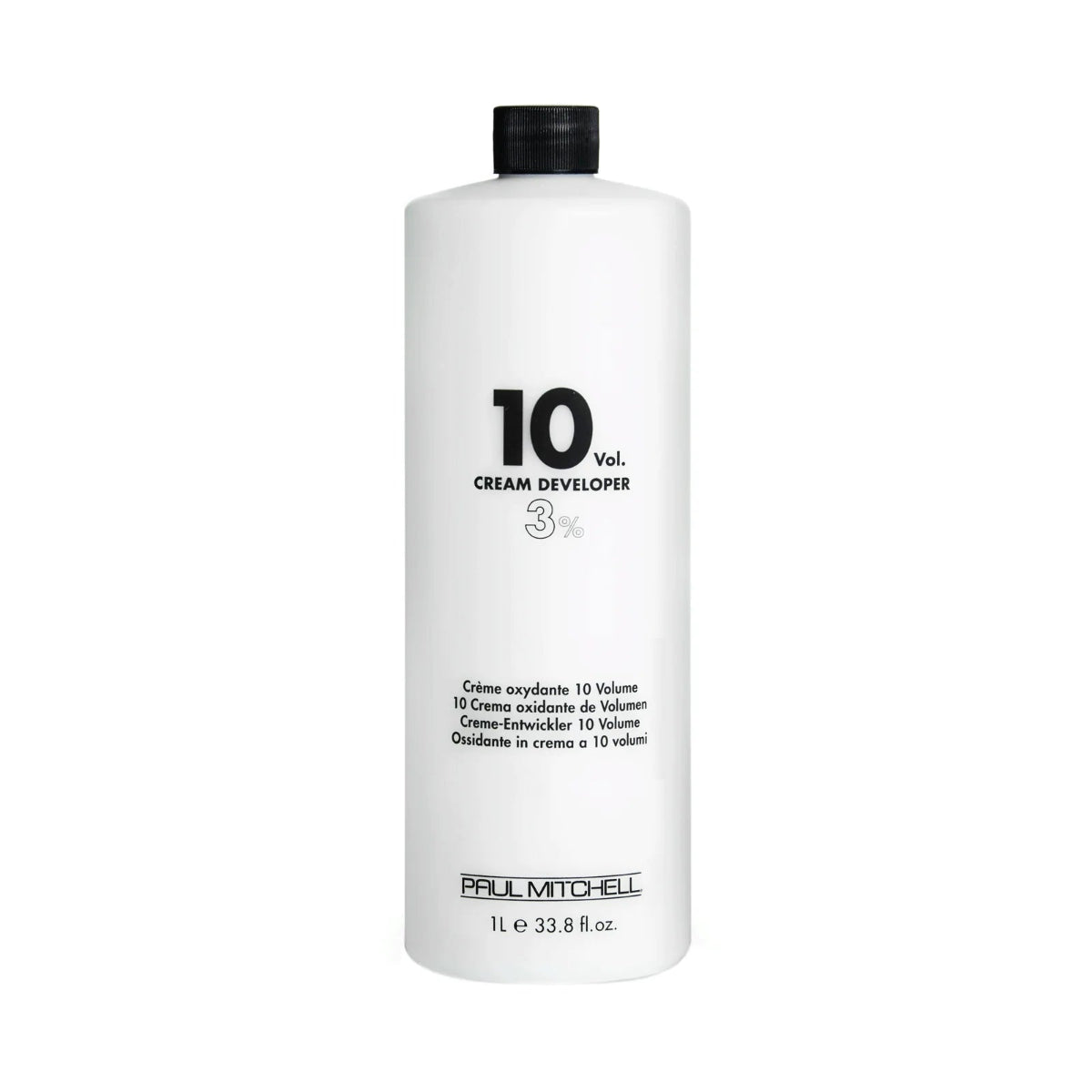 Bottle of Paul Mitchell 10 Volume Cream Developer on a white background