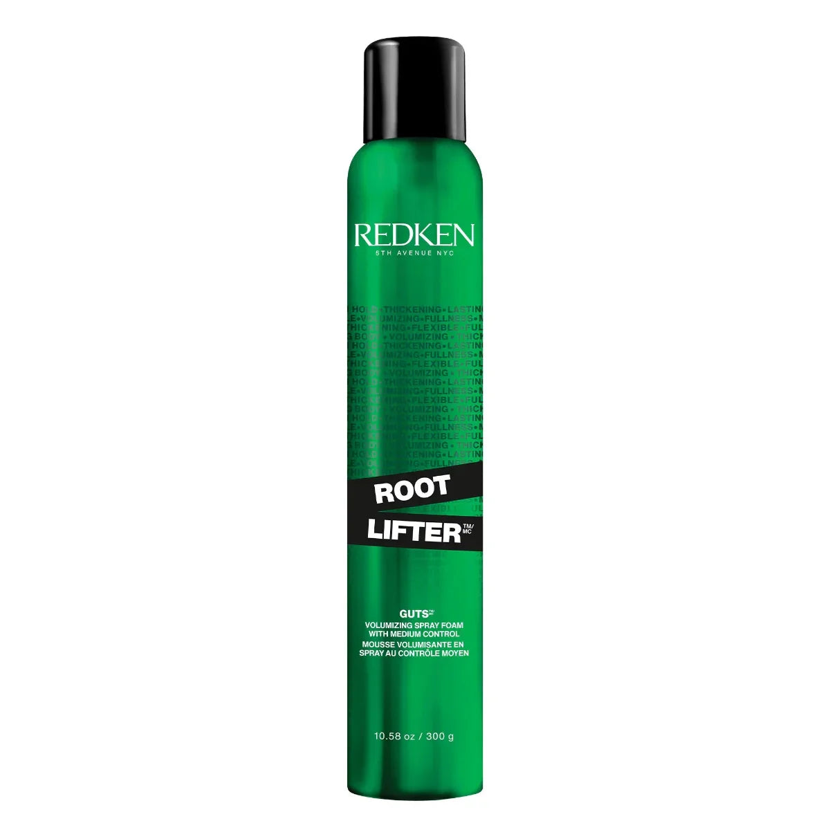 Green bottle of Redken Root Lifter on a white background