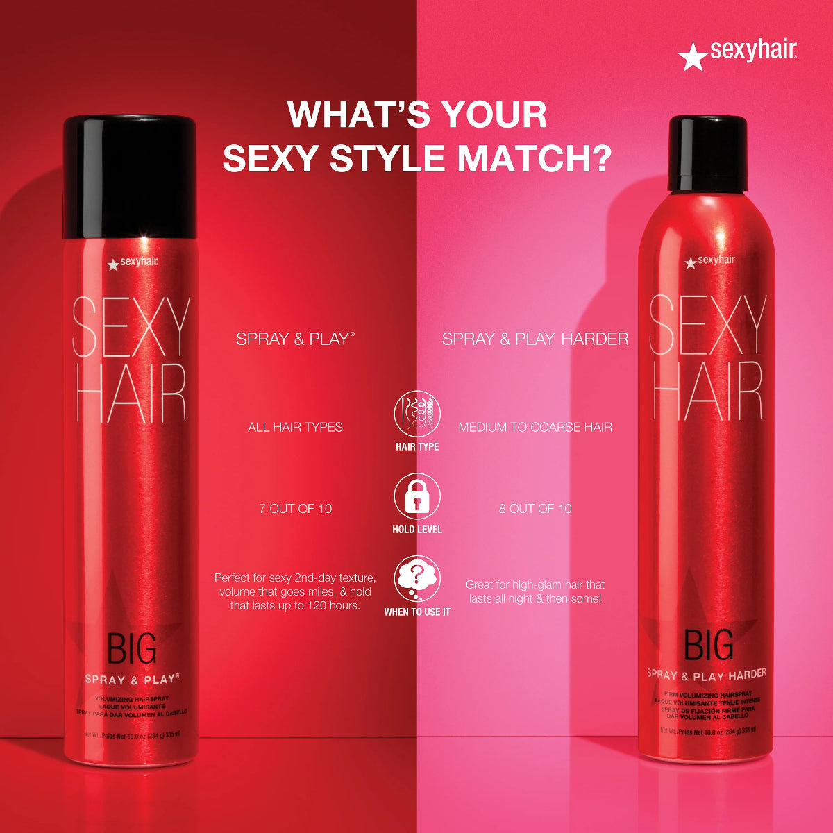 Sexy Hair Spray & Play Harder Firm Volumizing Hairspray for Long Lasting Hold & Volume