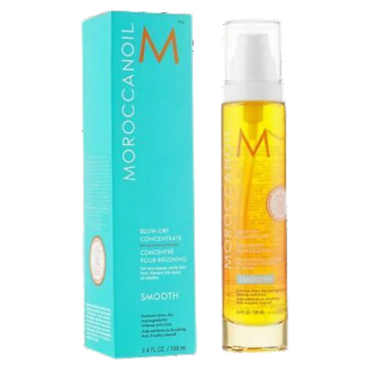 Moroccanoil bottle and packaging on a white background