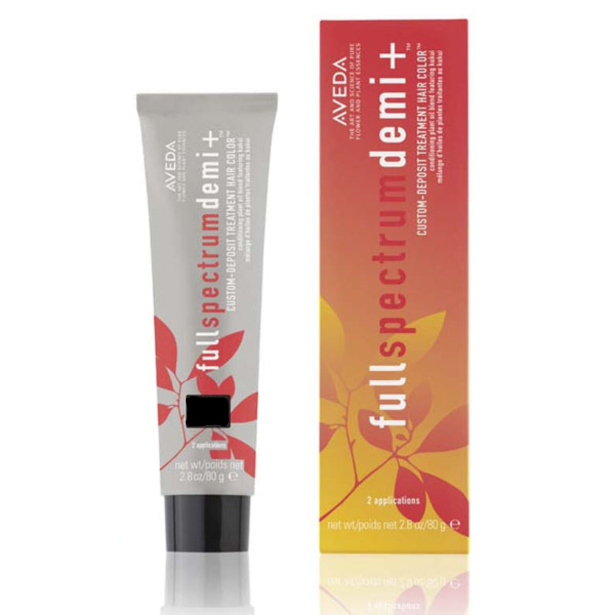 Aveda Fullspectrum Demi+ hair color tube and packaging on a white background