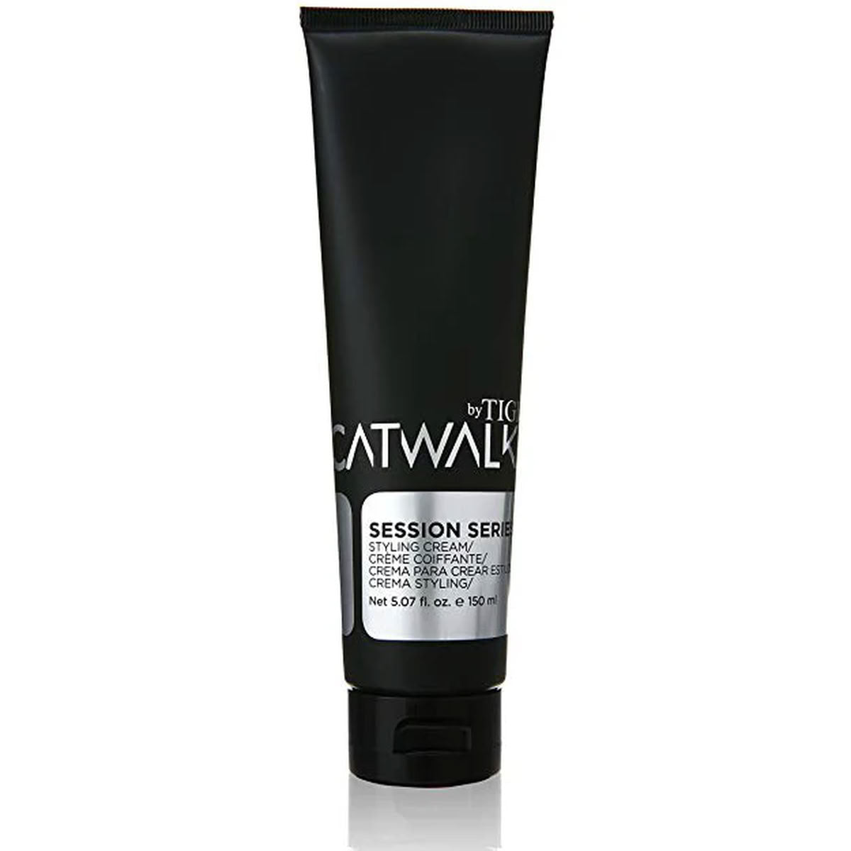 Black hair styling cream tube with 'Tigi Catwalk Session Series Styling Cream' branding on a white background