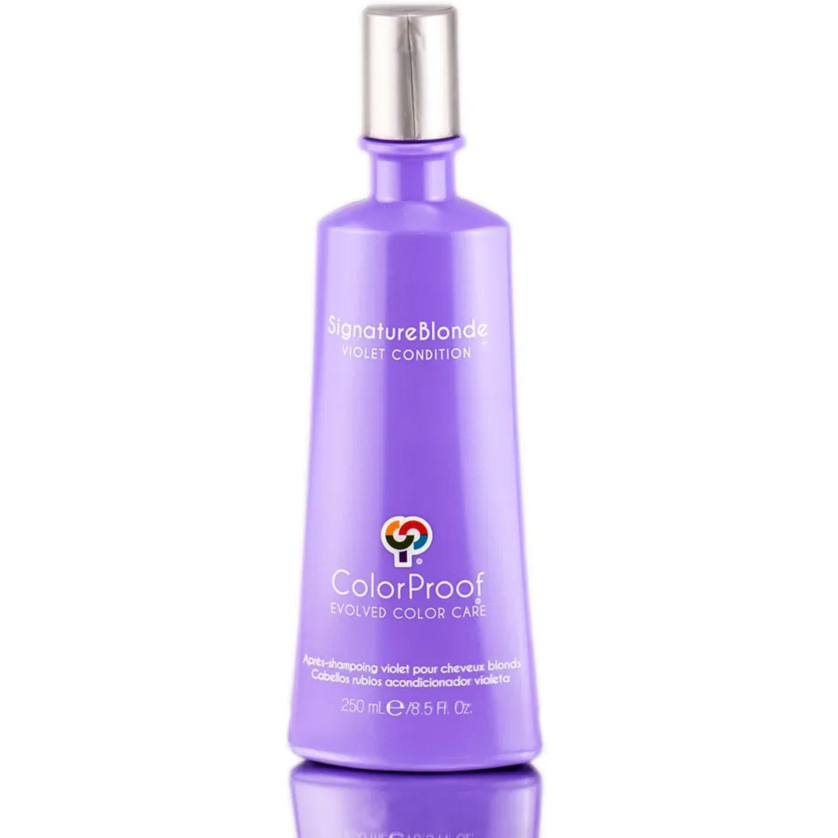 Purple bottle of ColorProof SignatureBlonde Violet Conditioner on a white background