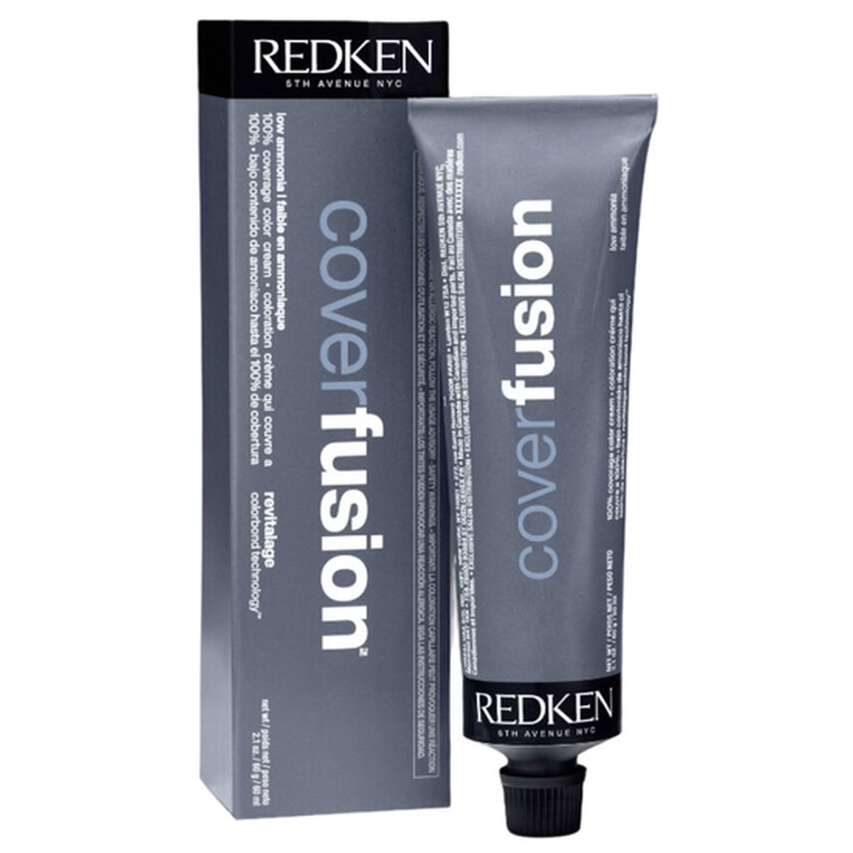 Redken Cover Fusion hair color tube and packaging on a white background