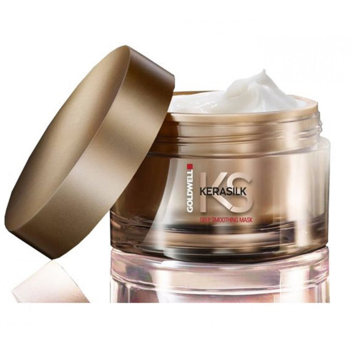 Kerastik Goldwell hair mask jar with open lid on a white background
