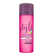 Pink serum bottle with purple cap on a white background