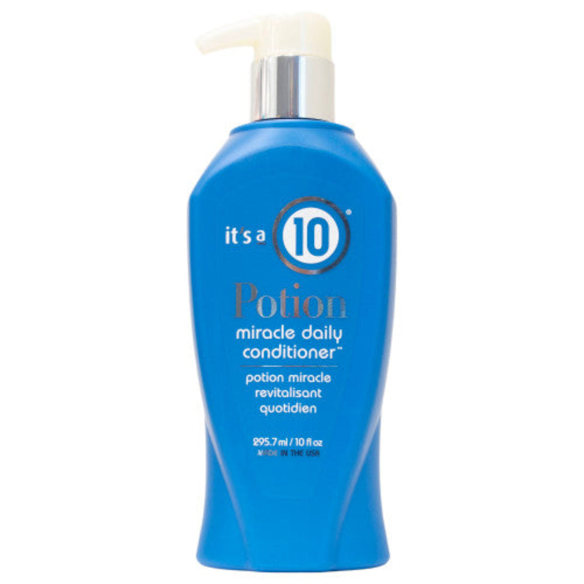 Blue bottle of 'it's a 10 Potion miracle daily conditioner' on a white background