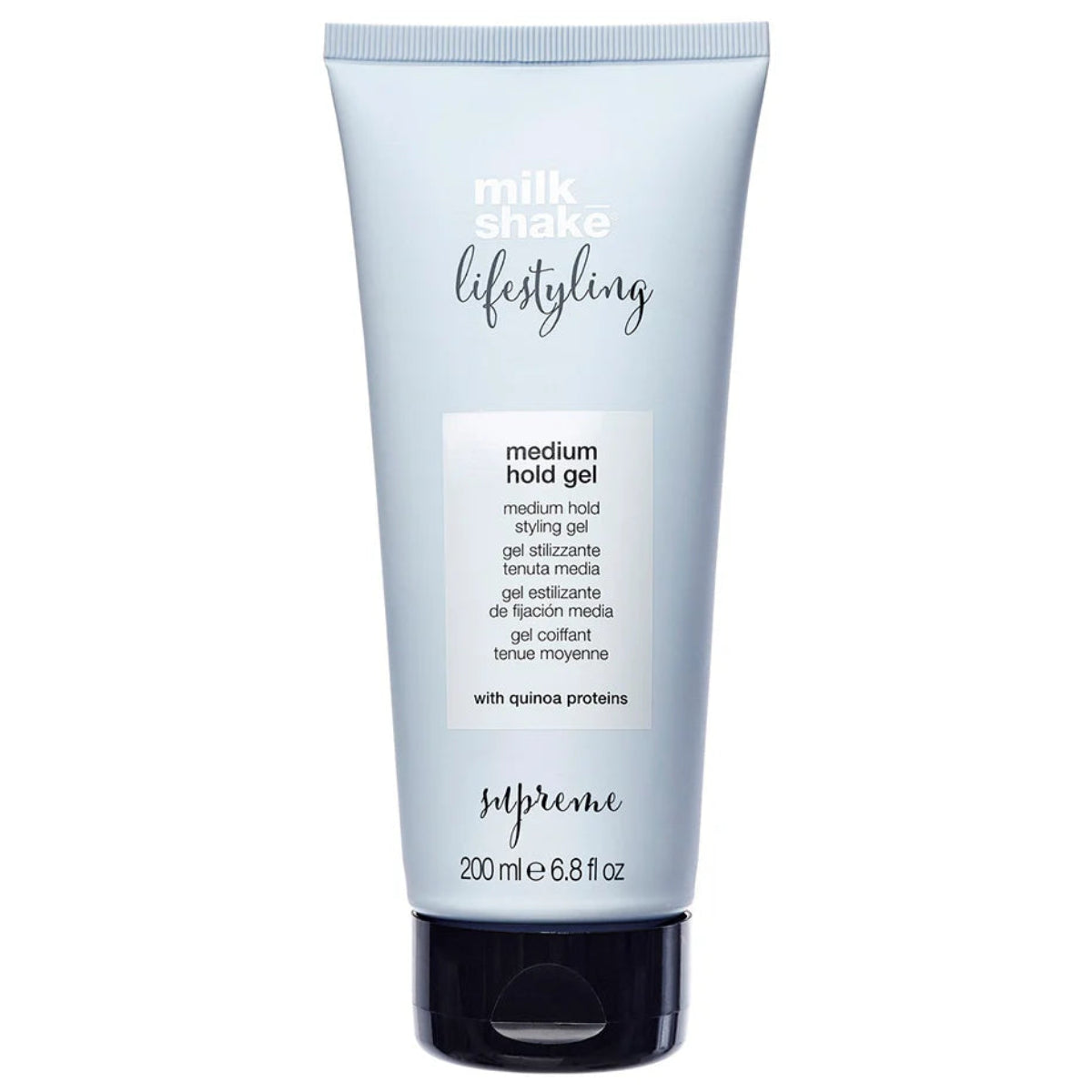Tube of milk_shake styling gel on a white background