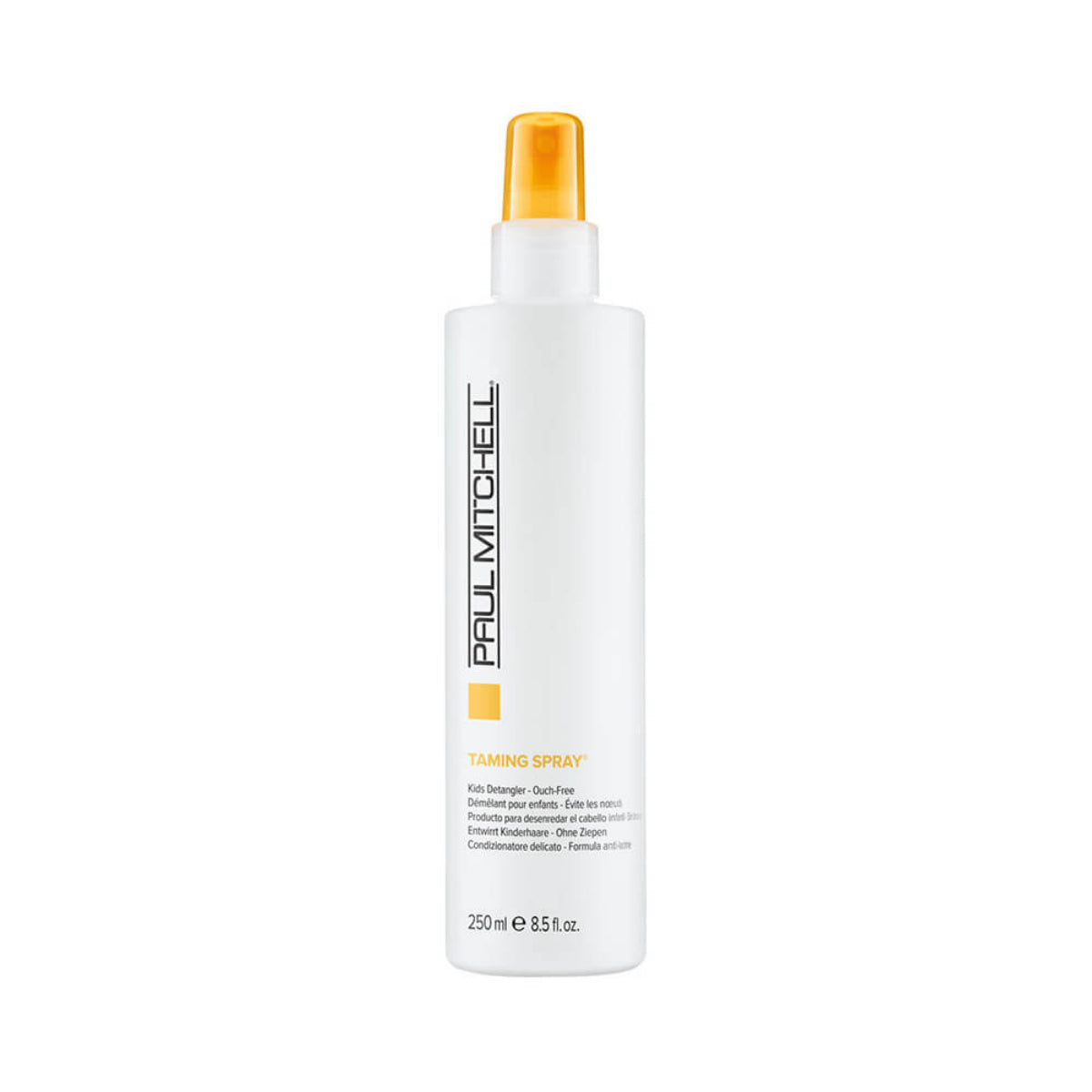 White spray bottle with orange nozzle on a white background