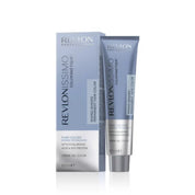 Revlonissimo hair color tube and packaging on a white background