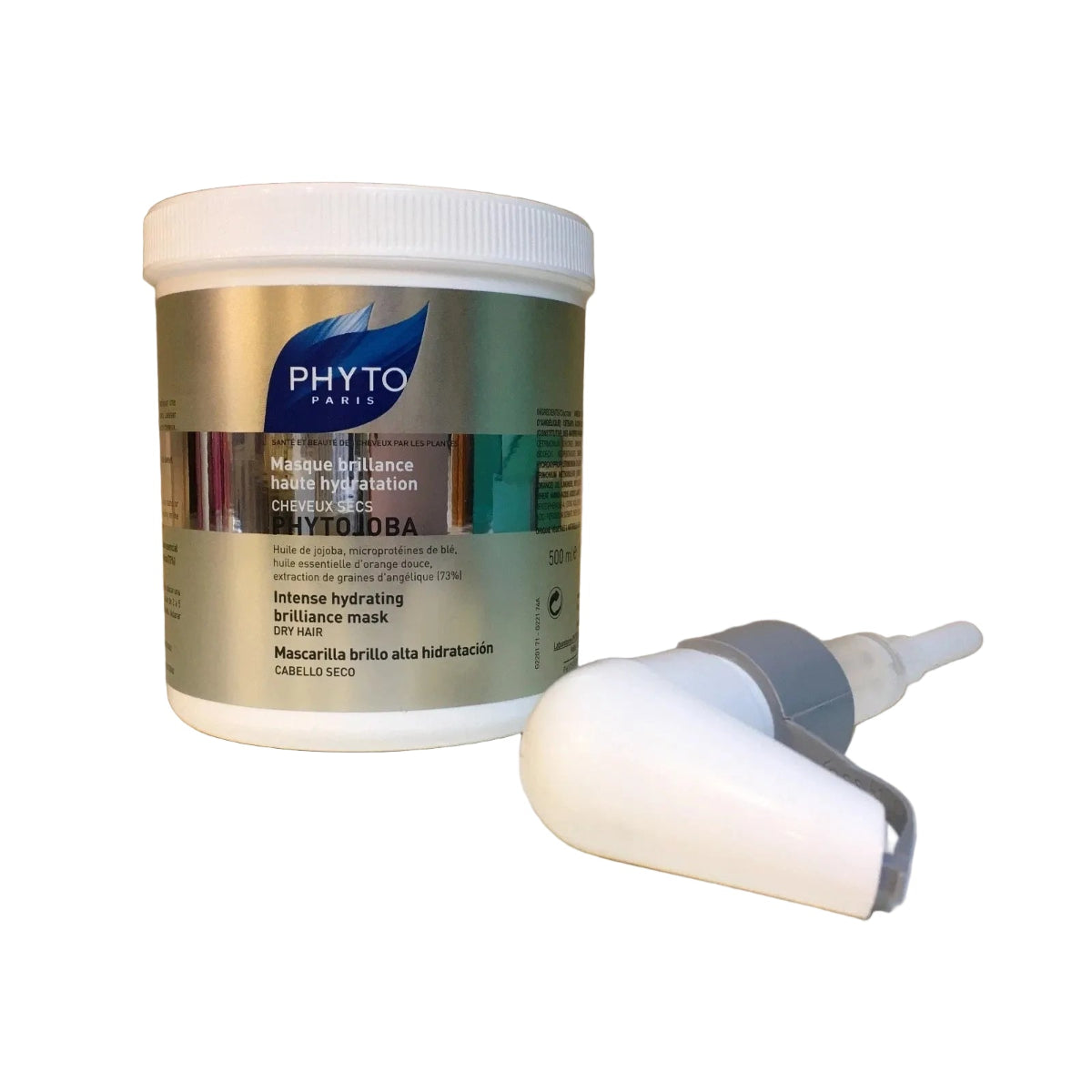 Phyto hair mask jar with applicator on a white background