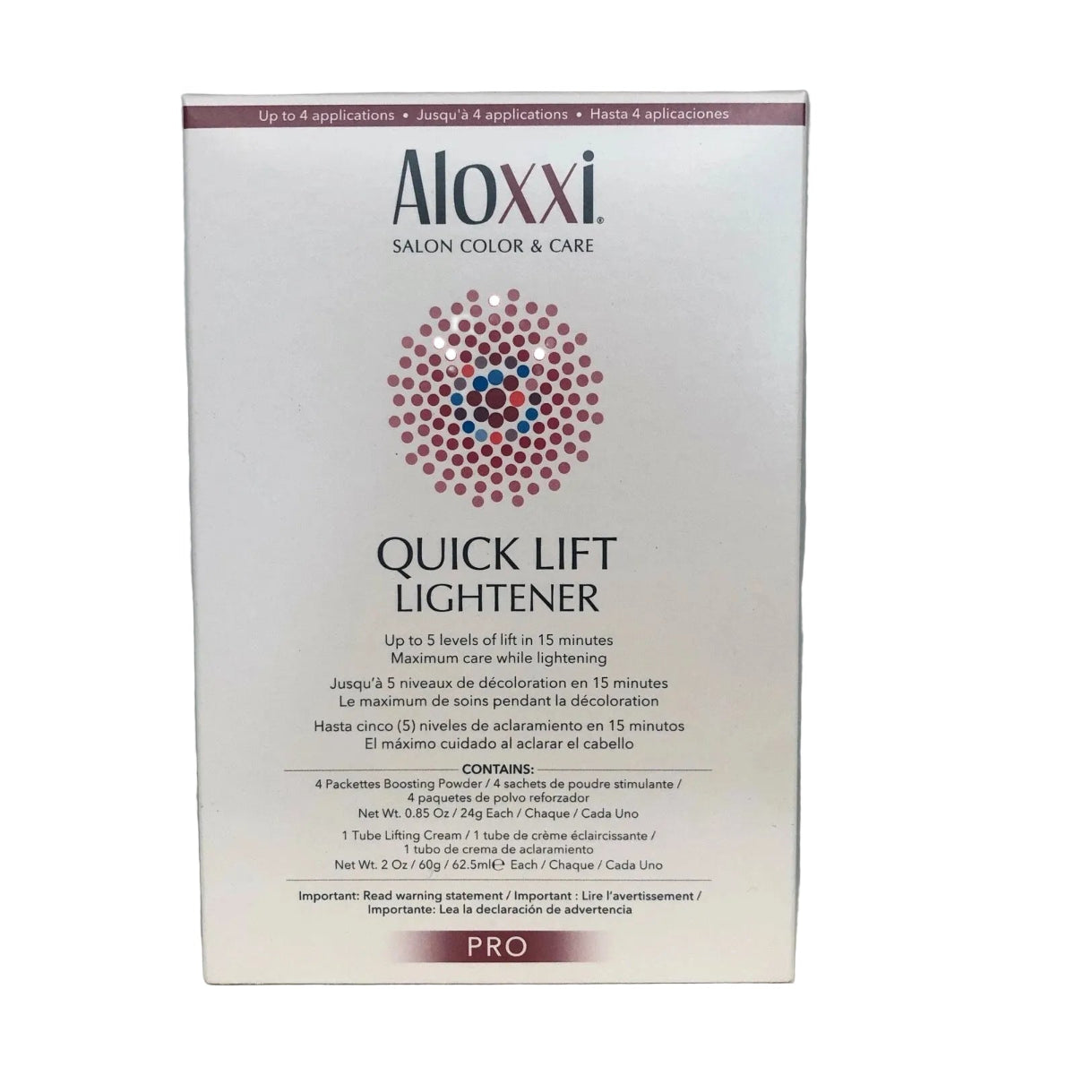 Aloxxi Quick Lift Lightener packaging on a gray background
