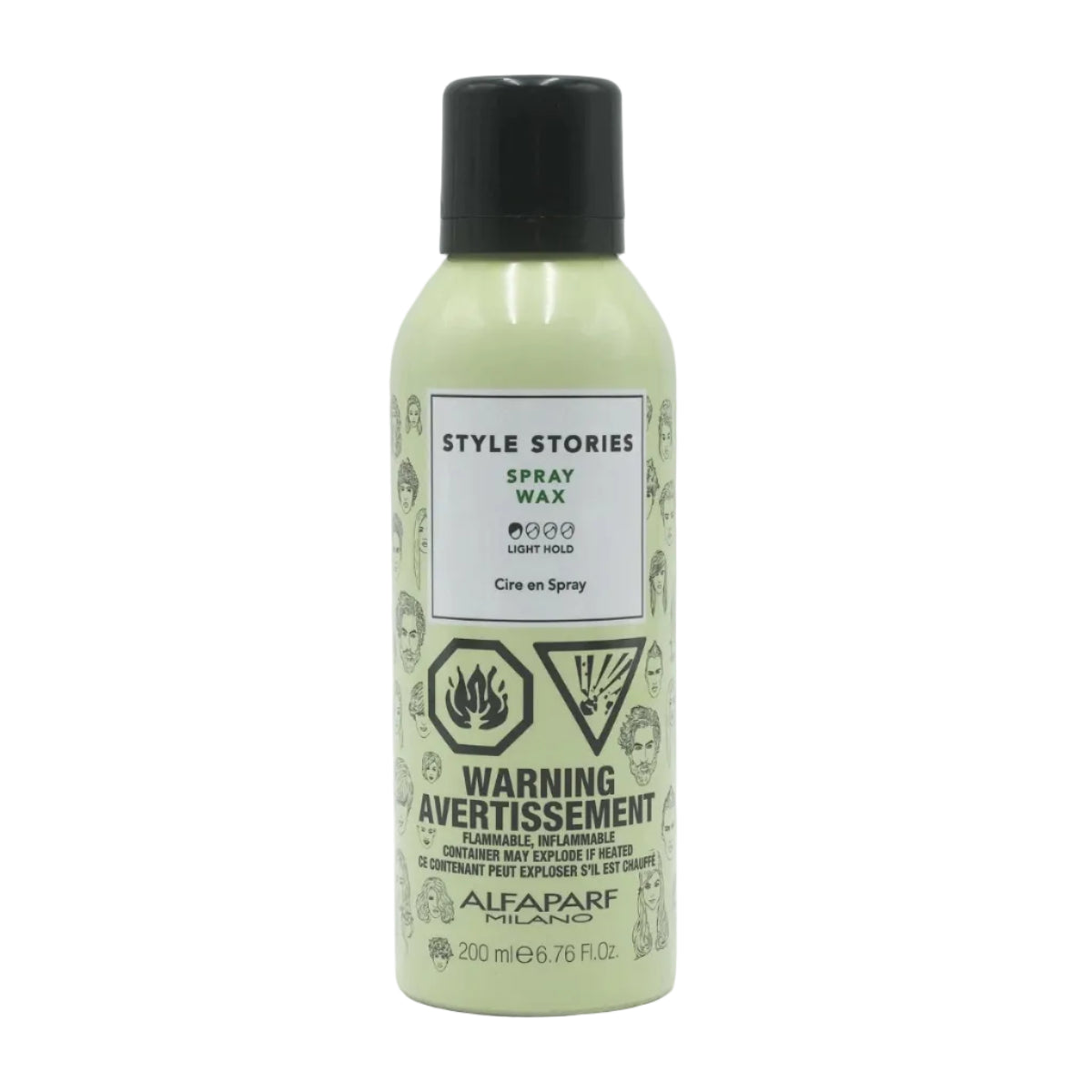 Spray wax bottle labeled 'Style Stories' on a white background