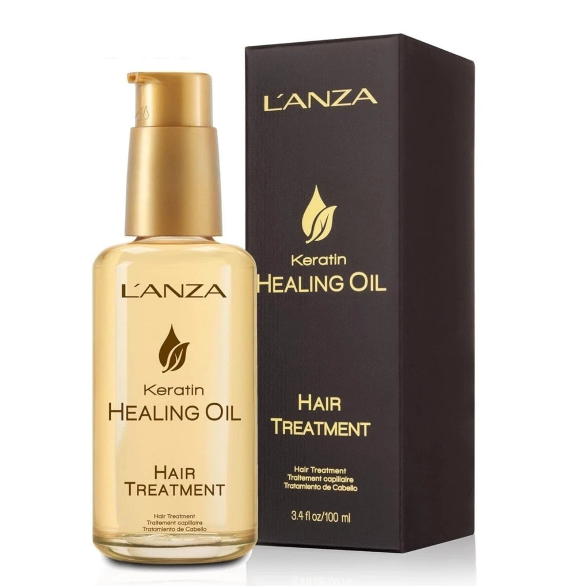 L'ANZA Keratin Healing Oil hair treatment bottle and packaging on a white background