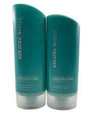 Two bottles of Keratin Complex Keratin Care Shampoo and Conditioner on a white background