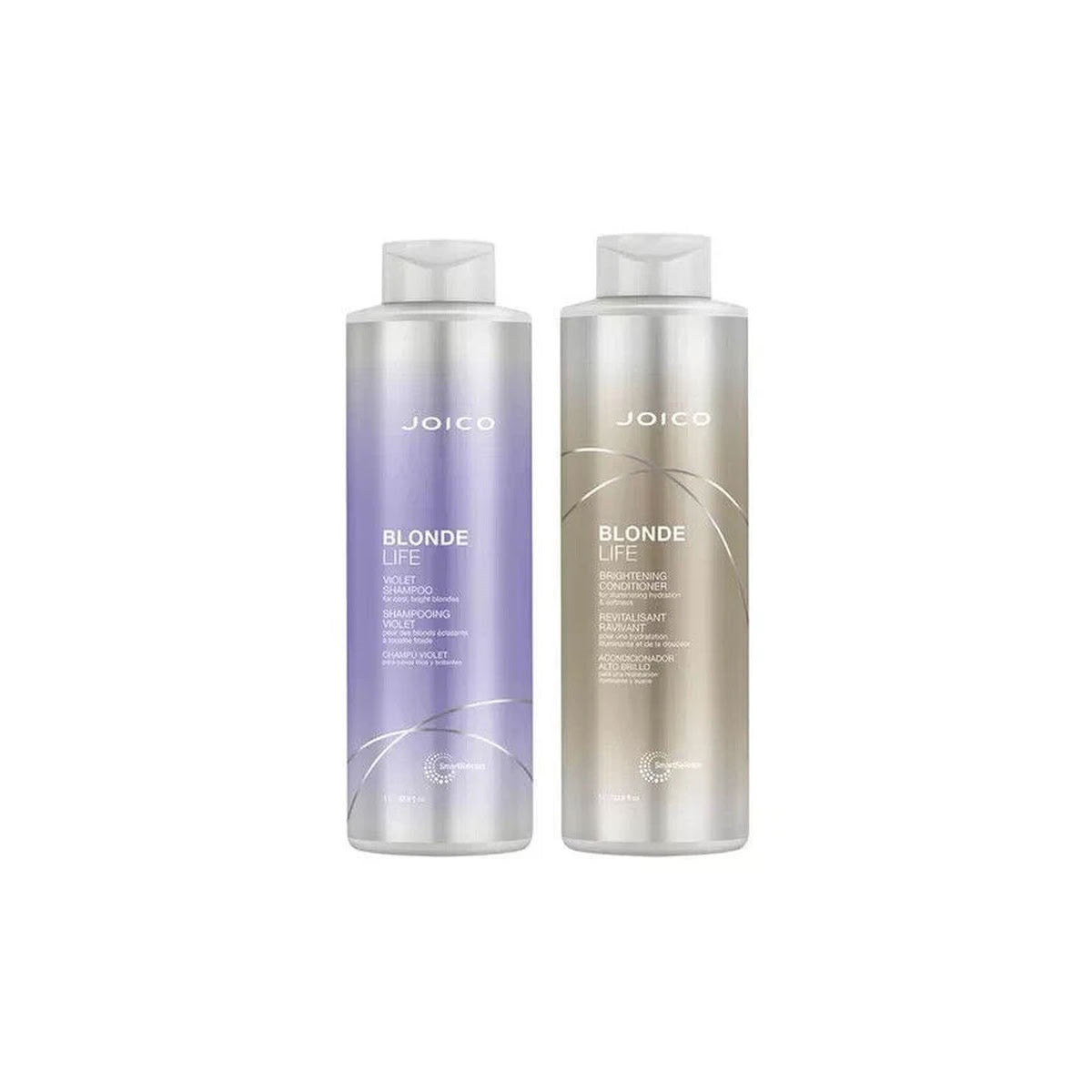 Two bottles of Joico Blonde Life shampoo on a white background