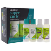Devacurl Super Curly hair care product set with packaging on a white background